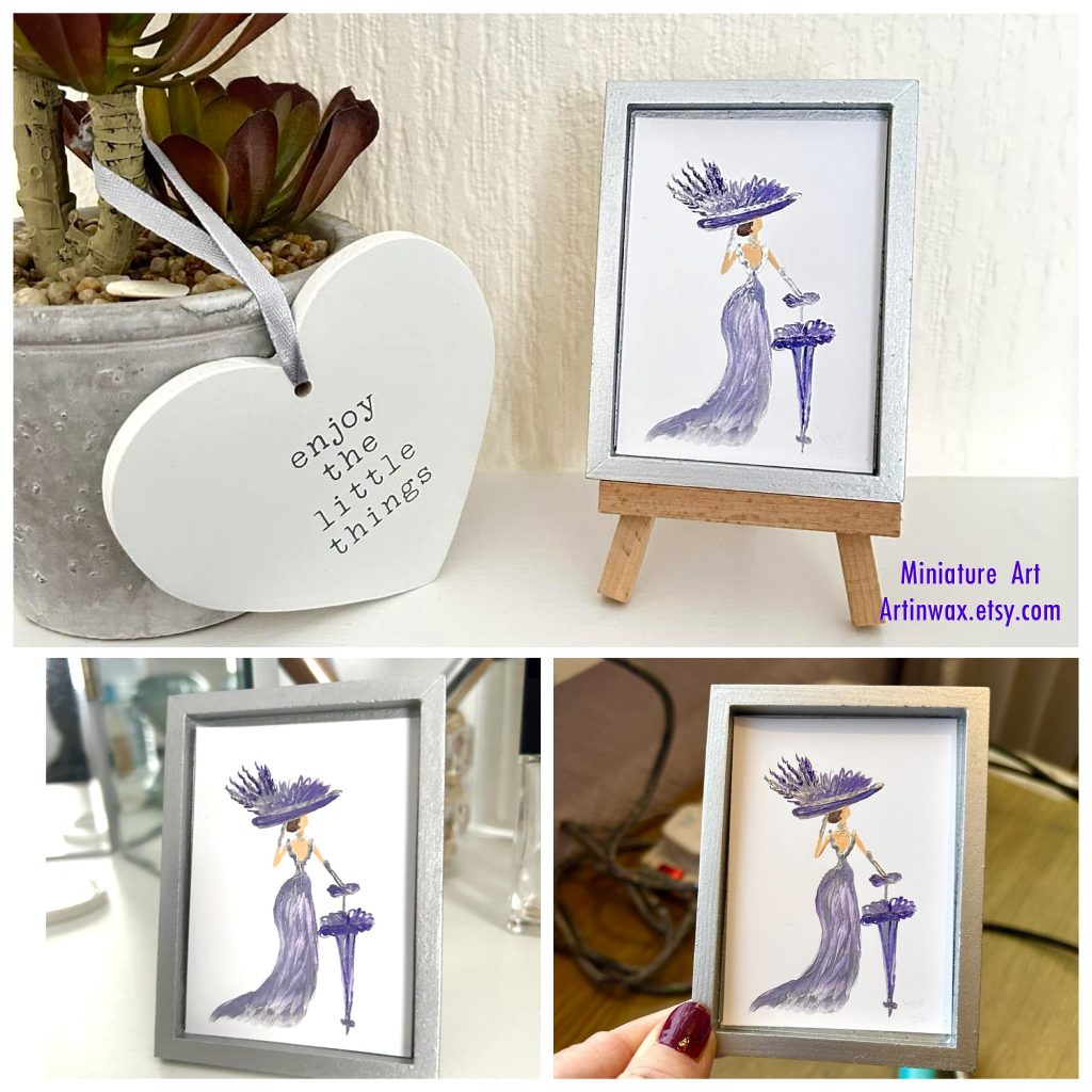 Lady in Lavender miniature art by Hazel Rayfield 